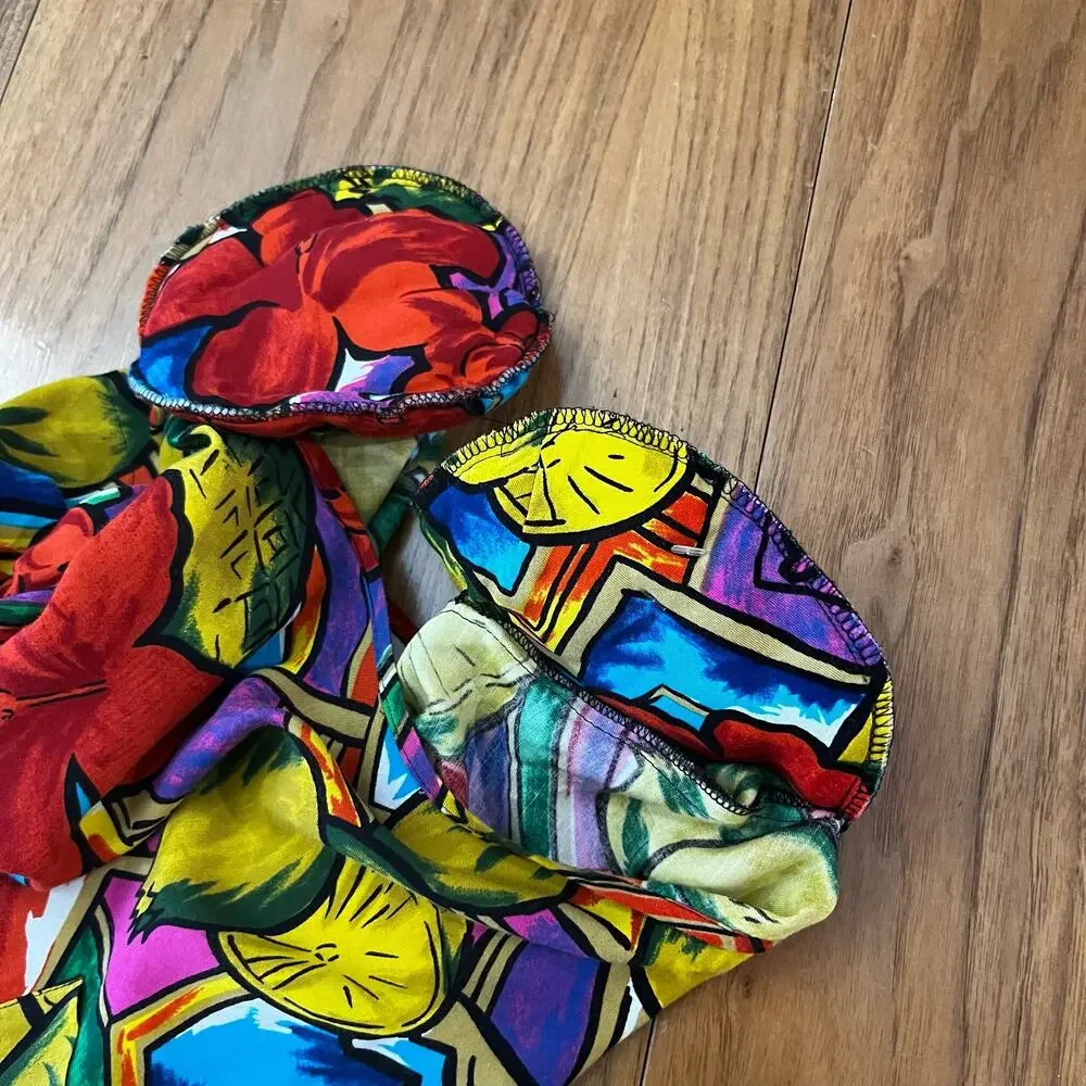 Vintage 80s Pant Set Size L Tropical Fruity Bright - Picture 15 of 16